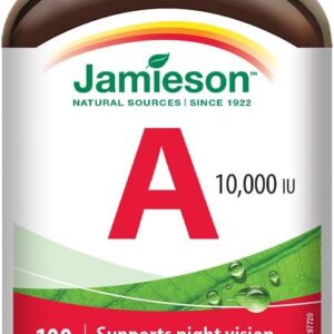Jamieson Vitamin A 10,000 IU Softgels, Eyesight Support and Skin Health. Gluten-Free, Lactose-Free, No Artificial Colours or Flavours, 100 Count, Proudly Canadian