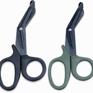 Medical Shears 2 Pcs, SWKJ Trauma Bandage Scissors,Nurses First aid Sharp Stainless Steel Saw Tooth Black Green Scissors
