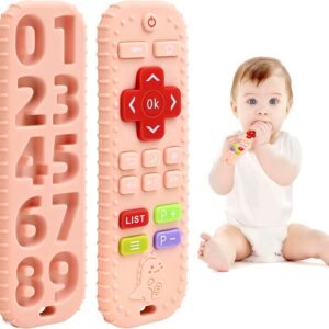 Teething Relief Teethers Toys for Babies 3-6 12 Months Easter Gifts, Silicone TV Remote Control Baby Teether Bath Toys for 3 6 9 Months Newborn Infant Boy...