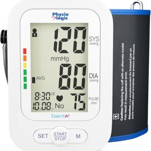 Physio Logic Essentia+ Clinically Accurate, Affordable Blood Pressure Monitor for Home Use, Easy 1-Touch Operation, Premium XL Display, 2-User, 120 Readings, Wide Cuff (22–42 cm), Compact Carry Case
