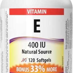 Webber Naturals Vitamin E 400 IU, 120 Softgels, Natural Source of Vitamin E, Antioxidant Support