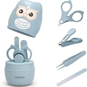 Baby Nail Kit, 4-in-1 Baby Nail Care Set with Cute Case, Baby Nail Clipper, Scissor, Nail File & Tweezer, Baby Manicure Kit and Pedicure kit for Newborn, Infant, Toddler, Kids-Owl Blue