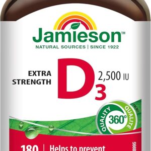 Jamieson Vitamin D3 2,500 IU, 180 Tablets, Helps Prevent Vitamin D Deficiency, and Osteoporosis, Supports Immune Health, Strong Bones, and Teeth. Vegetarian, Non-GMO, Gluten-Free, Proudly Canadian