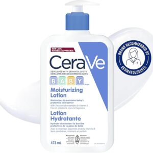 CeraVe BABY Moisturizing Lotion, Gentle Skin Care for Face & Body with Ceramides, Hyaluronic Acid, Niacinamide & Vitamin E. Fragrance-Free, Paraben-Free, Dye-free. Sensitive skin, non-greasy, 473ML