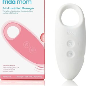 Frida Mom 2-in-1 Lactation Massager, Multiple Modes of Heat + Vibration for Clogged Milk Ducts, Increase Milk Flow, Breast Engorgement - USB Cord Included, White
