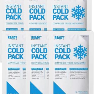 Instant Cold Pack, Medium Packs (7.5" x 4.5") - Ready First Aid, Provides fast Relief for Bruises, Swelling, Muscle Spasm, Pain, Headaches, Minor Ice Packs for Injuries (7.5" x 4.5", Case of 6)