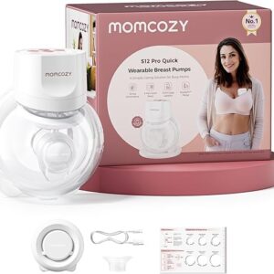 Momcozy Breast Pump S12 Pro Quick, Hands-Free Wearable & Wireless Pump, with DoubleFit Hybrid Flange, 3 Modes & 9 Levels Electric Pump Portable, Smart Display, 1 Count, White