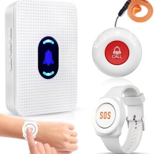 Daytech Caregiver Pager Wireless Senior Alarm Call Button Emergency Panic Button Call Bell Alert System for Elderly/Pregnant/Disabled, 1 Receiver + 2 Transmitters
