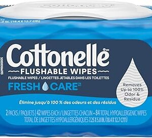 Cottonelle Fresh Care Flushable Wet Wipes, Adult Wet Wipes, 2 Flip-Top Packs, 42 Wipes per Pack (84 Total Flushable Wipes)