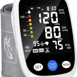 Blood Pressure Monitor Automatic Upper Arm Machine & Accurate Adjustable Digital BP Cuff with Large LCD Backlit Display - 2x99 Memory for Home Use with Large Adjustable Cuff