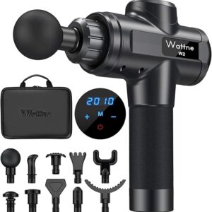 Muscle Massage Gun Deep Tissue Percussion Massager - Portable Handheld Sport Massagers for Athletes, Super Quiet & Powerful Brushless Motor Cordless, 20 Speed Level,Wattne W2 (Black)