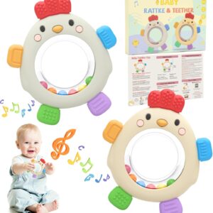 Gelapa 2pcs Teething Toys for Babies, Rattle Silicone Teething Ring BPA Free, Teethers 0-3-6-12+Months, BPA Free Grasping Teethers, Teething Relief for Boy,...
