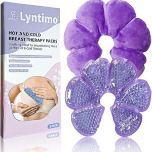 2 Pack Breast Therapy Packs, Lyntimo Hot & Cold Breastfeeding Essentials Ice Pack for Pain Relief, Dual-use Nipple Cooling Gel Pad Heat Warm Compress for Lactation Support, Postpartum Recovery, Purple
