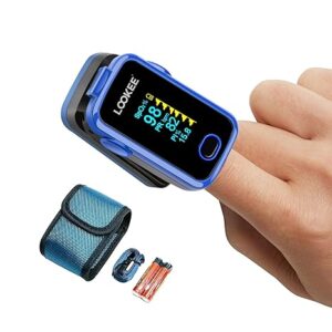 LOOKEE A310 Premium Pulse Oximeter Finger Heart Rate Oxygen Monitor | Proudly Canadian | SpO2 Blood Oxygen Level | Medical Accuracy, Alarm & PI | OLED Display | Carry Case & Batteries | Blue