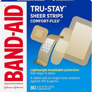 Band-Aid Brand Tru-Stay Sheer Strips Adhesive Bandages for First Aid and Wound Care, Assorted Sizes 80 count